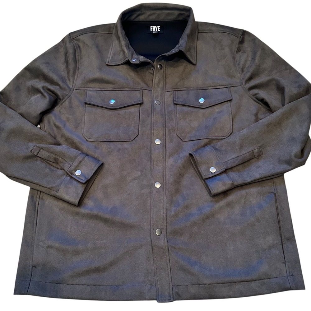 FRYE Faux Suede Shacket Mens XL Grey Excellent Snap Chest Pockets Side Pockets